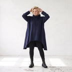 Damen Shirt Lagenlook Baumwolle Dunkelblau, Vokuhila, Langarm, Daumenloch, Oversize große Größen – Rafay