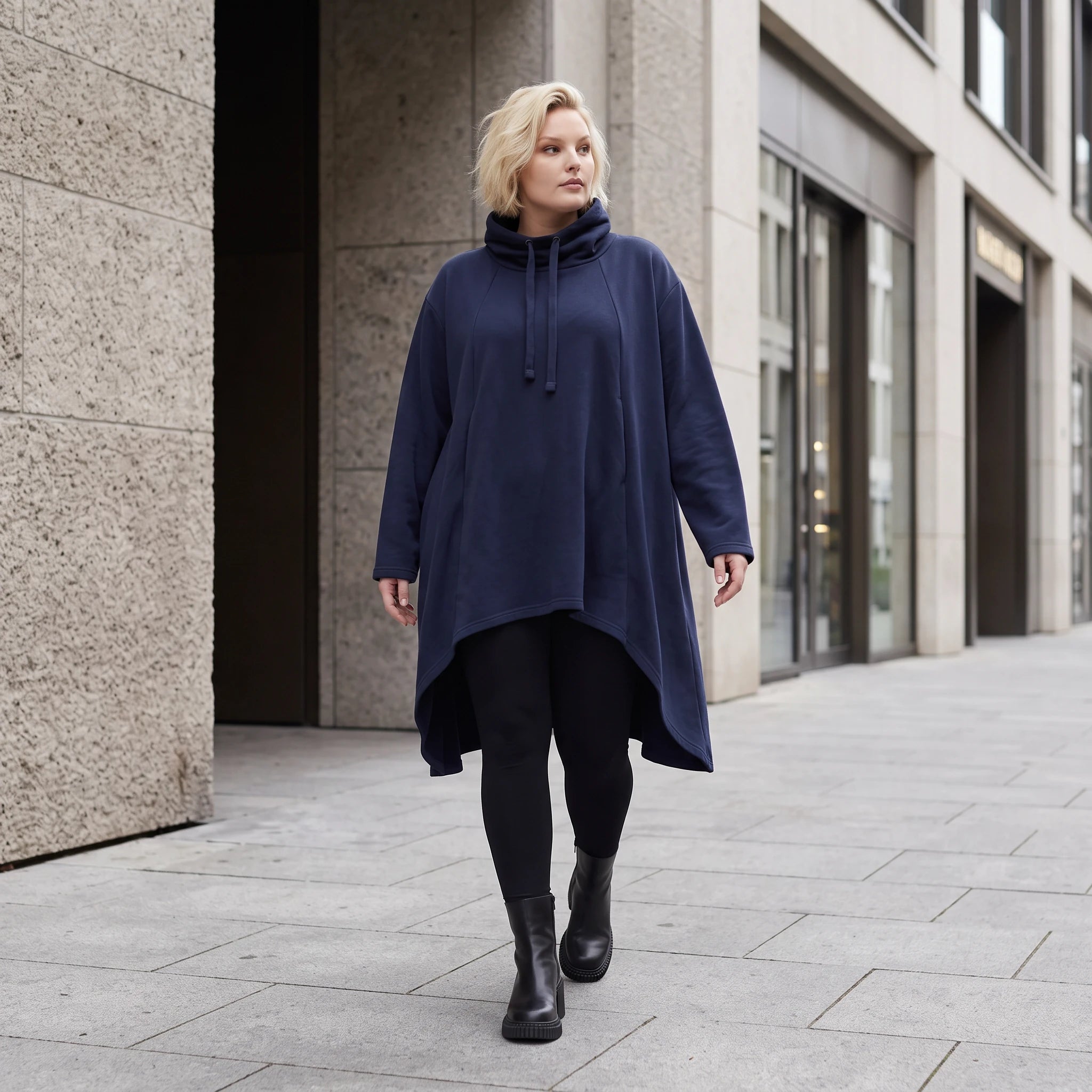 Damen Shirt Lagenlook Baumwolle Dunkelblau, Vokuhila, Langarm, Daumenloch, Oversize große Größen – Rafay