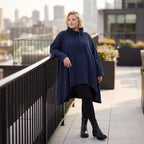 Damen Shirt Lagenlook Baumwolle Dunkelblau, Vokuhila, Langarm, Daumenloch, Oversize große Größen – Rafay