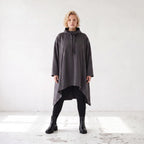 Damen Shirt Lagenlook Baumwolle Dunkelgrau, Vokuhila, Langarm, Daumenloch, Oversize große Größen – Rafay