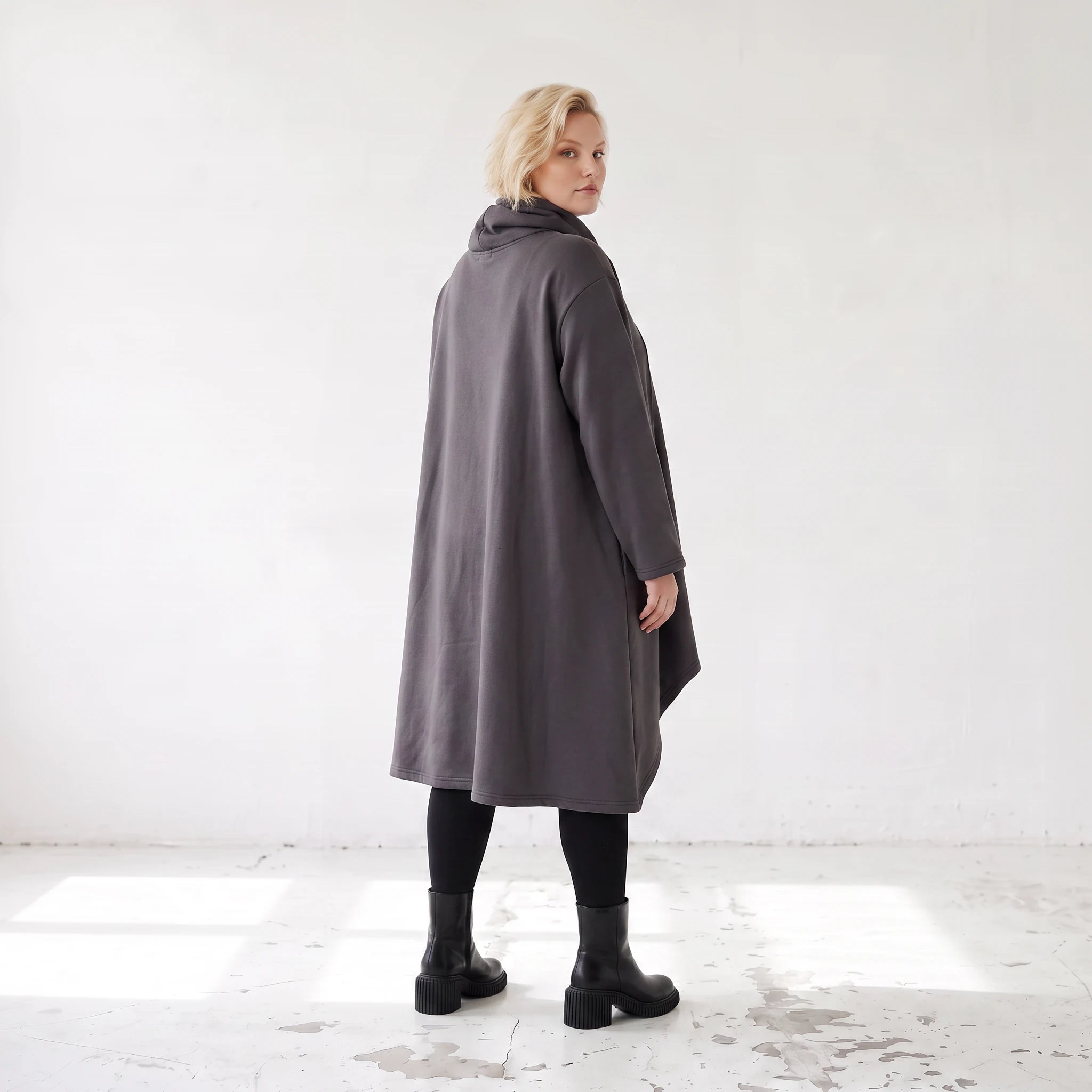 Damen Shirt Lagenlook Baumwolle Dunkelgrau, Vokuhila, Langarm, Daumenloch, Oversize große Größen – Rafay