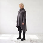 Damen Shirt Lagenlook Baumwolle Dunkelgrau, Vokuhila, Langarm, Daumenloch, Oversize große Größen – Rafay