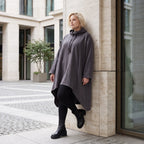 Damen Shirt Lagenlook Baumwolle Dunkelgrau, Vokuhila, Langarm, Daumenloch, Oversize große Größen – Rafay