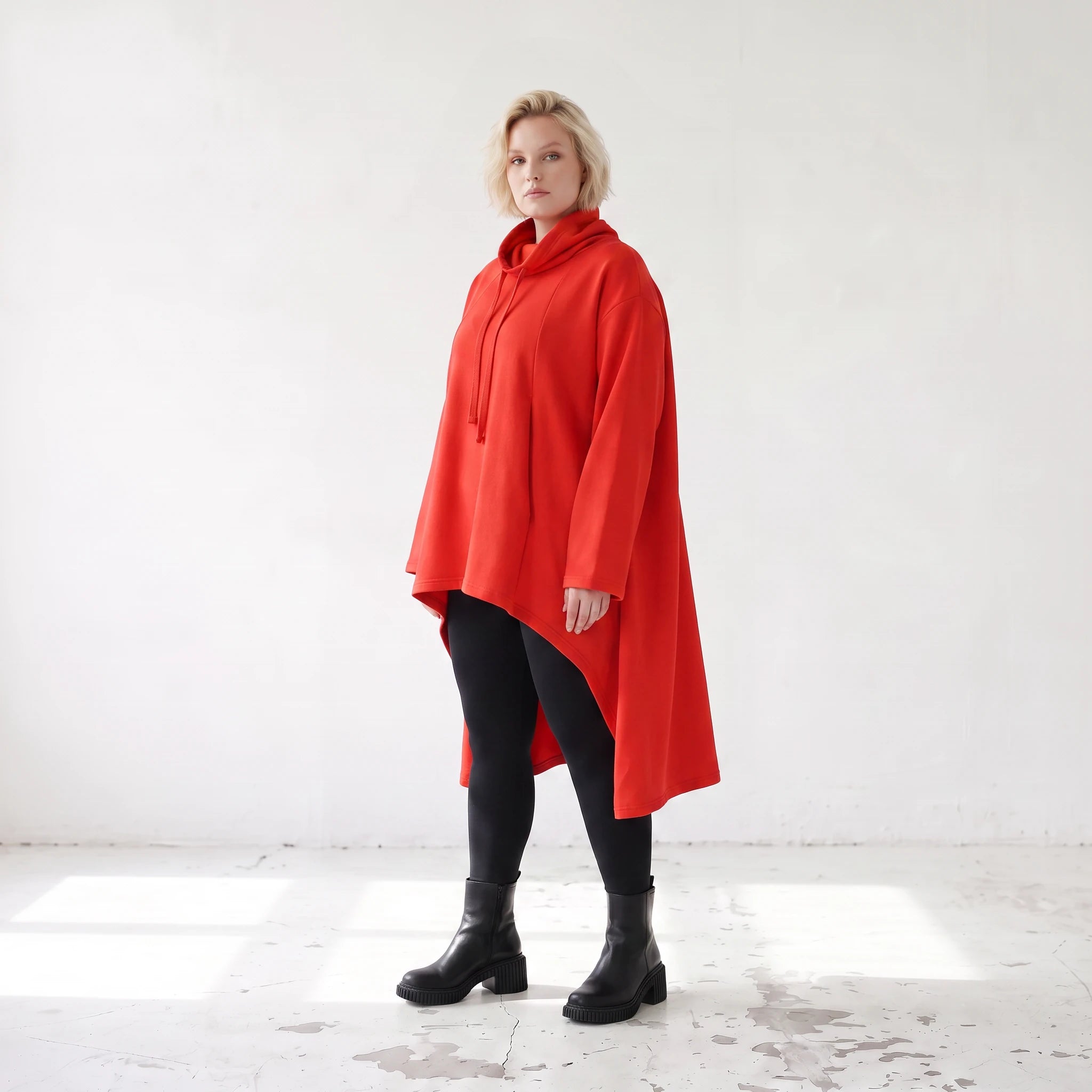 Damen Shirt Lagenlook Baumwolle Rot, Vokuhila, Langarm, Nahttaschen, Oversize große Größen – Rafay