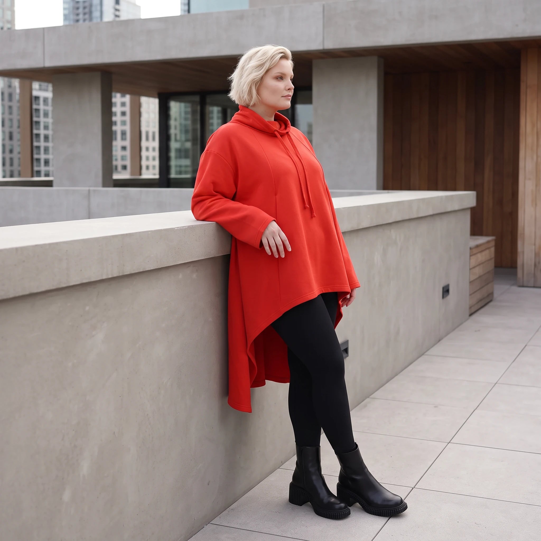 Damen Shirt Lagenlook Baumwolle Rot, Vokuhila, Langarm, Nahttaschen, Oversize große Größen – Rafay