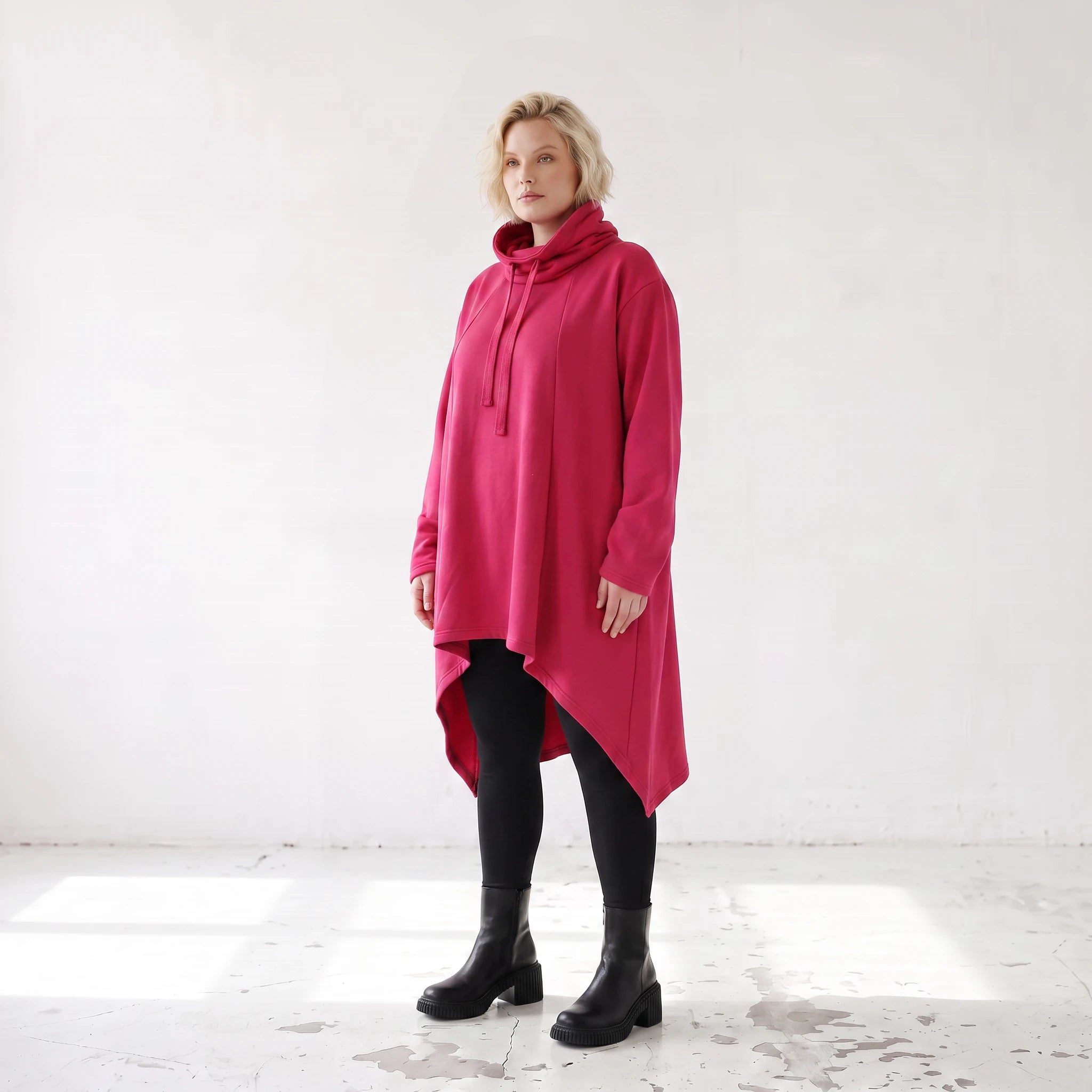 Damen Shirt Lagenlook Baumwolle Pink, Vokuhila, Langarm, Daumenloch, Oversize große Größen – Rafay