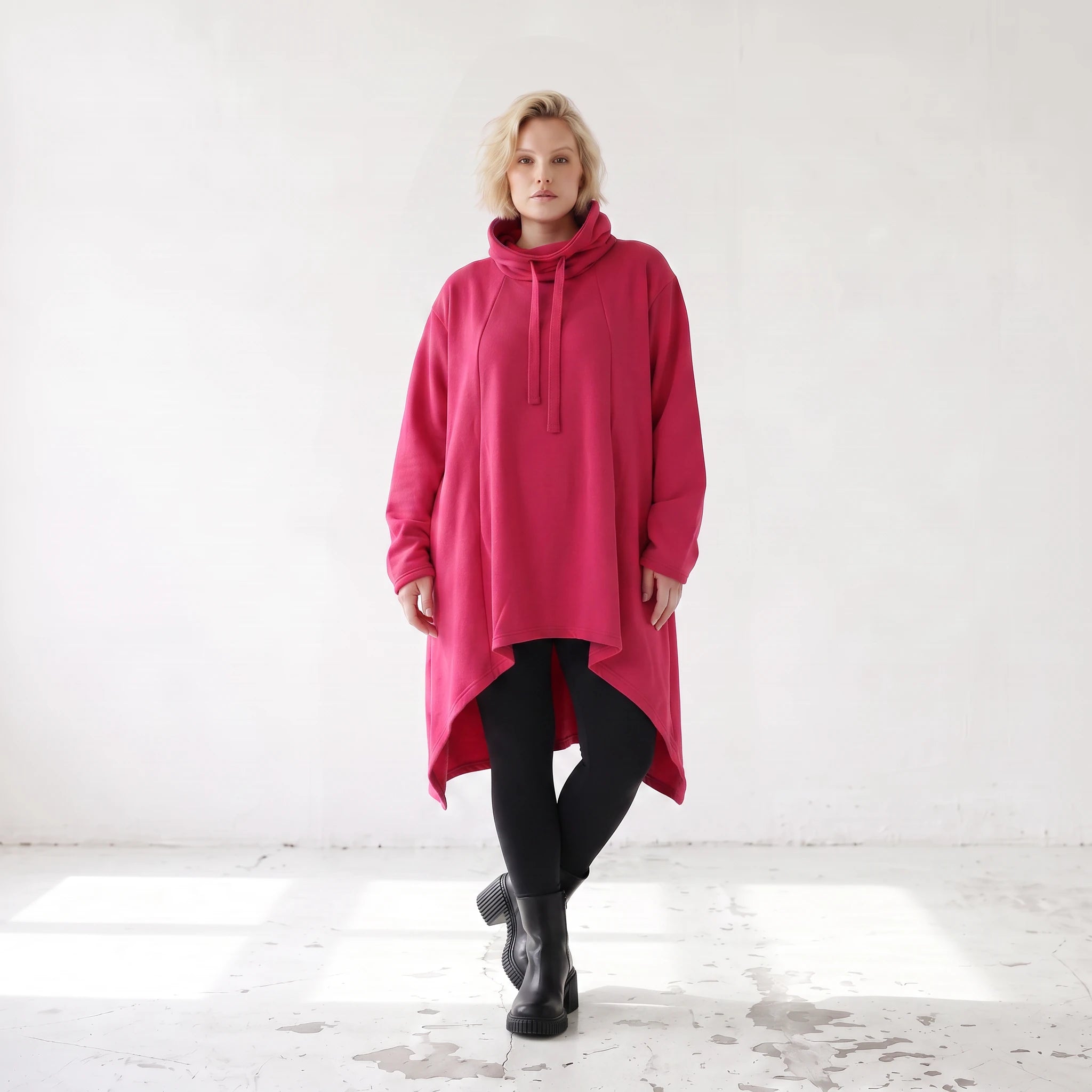 Damen Shirt Lagenlook Baumwolle Pink, Vokuhila, Langarm, Daumenloch, Oversize große Größen – Rafay