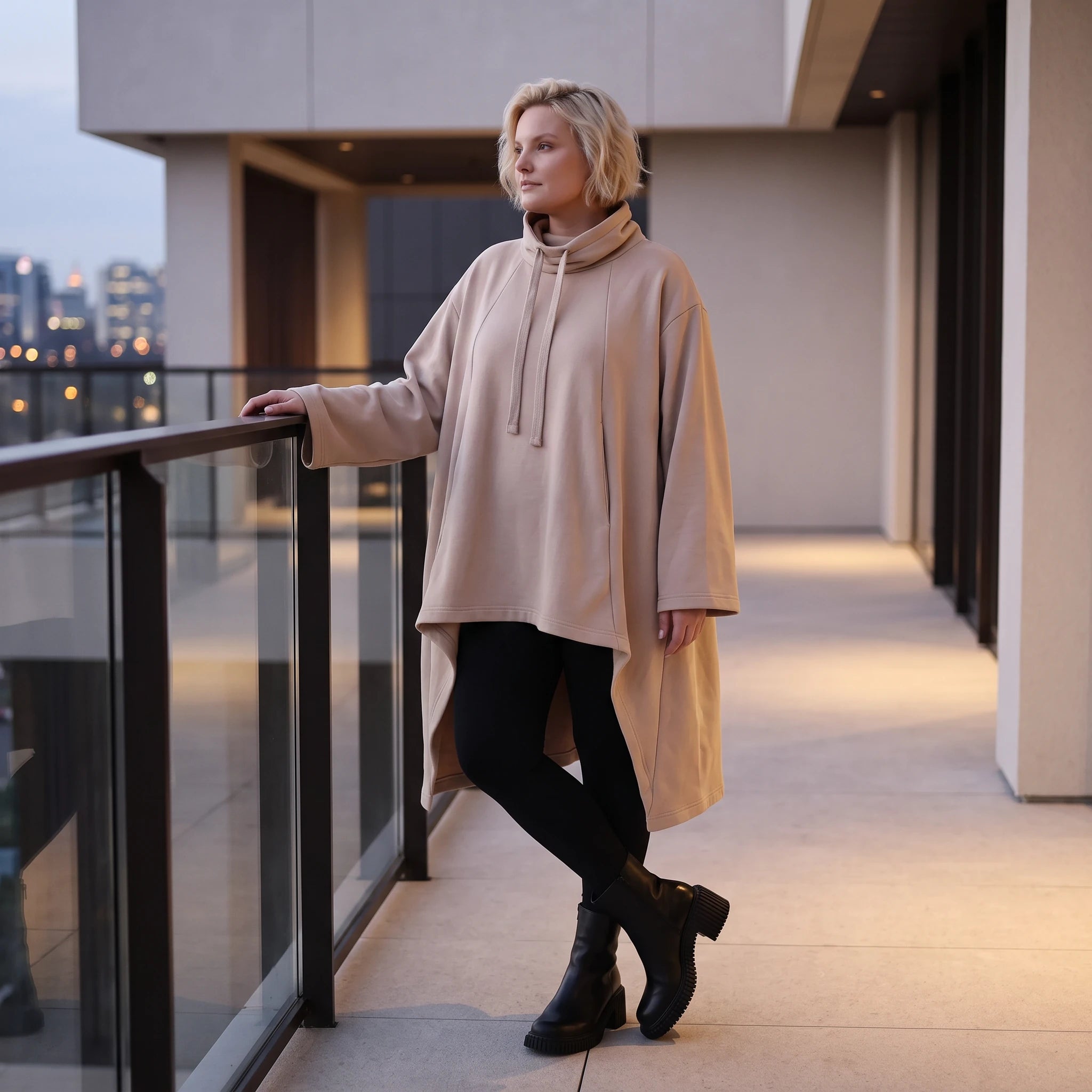 Damen Shirt Lagenlook Baumwolle Sand, Vokuhila, Langarm, Daumenloch, Oversize große Größen – Rafay