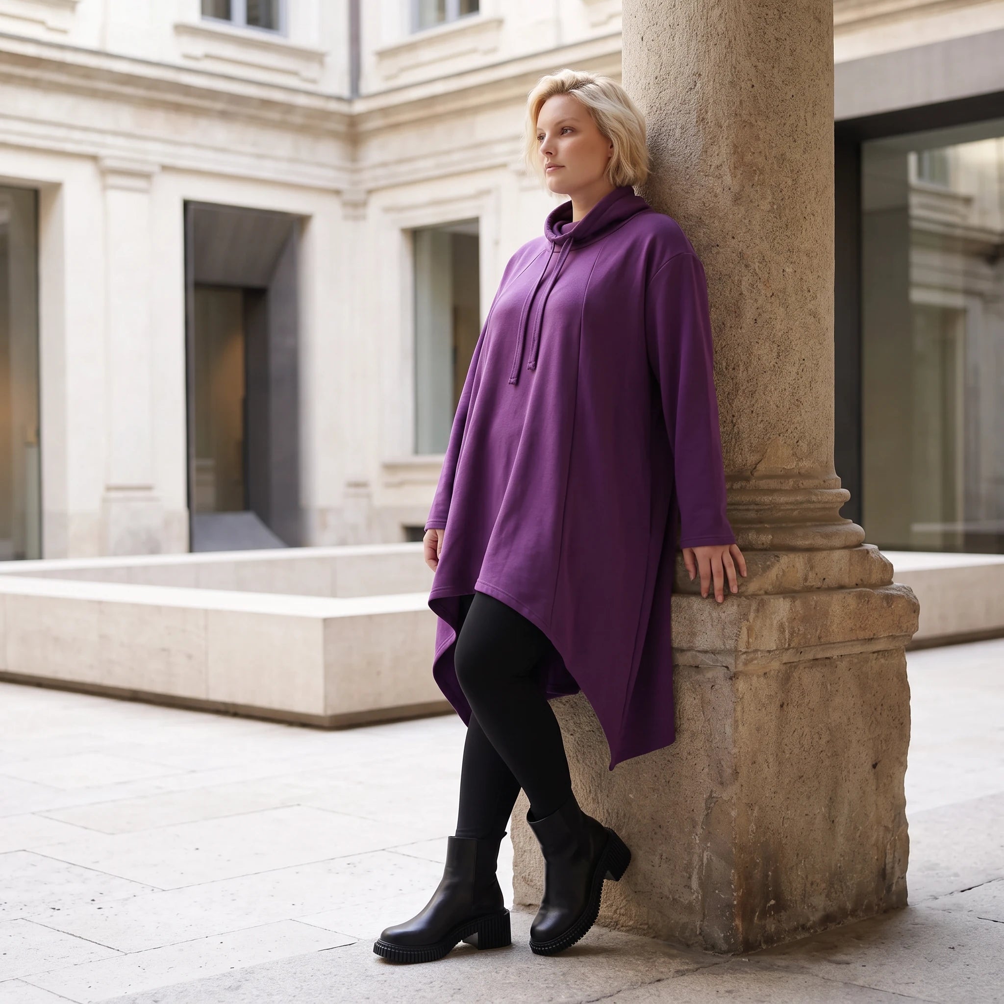 Damen Shirt Lagenlook Baumwolle Lila, Vokuhila, Langarm, Nahttaschen, Oversize große Größen – Rafay
