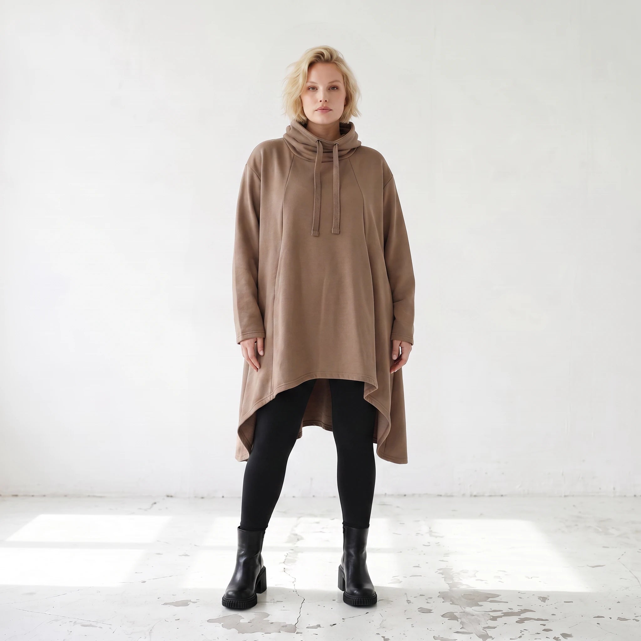Damen Shirt Lagenlook Baumwolle Braun, Vokuhila, Langarm, Daumenloch, Oversize große Größen – Rafay