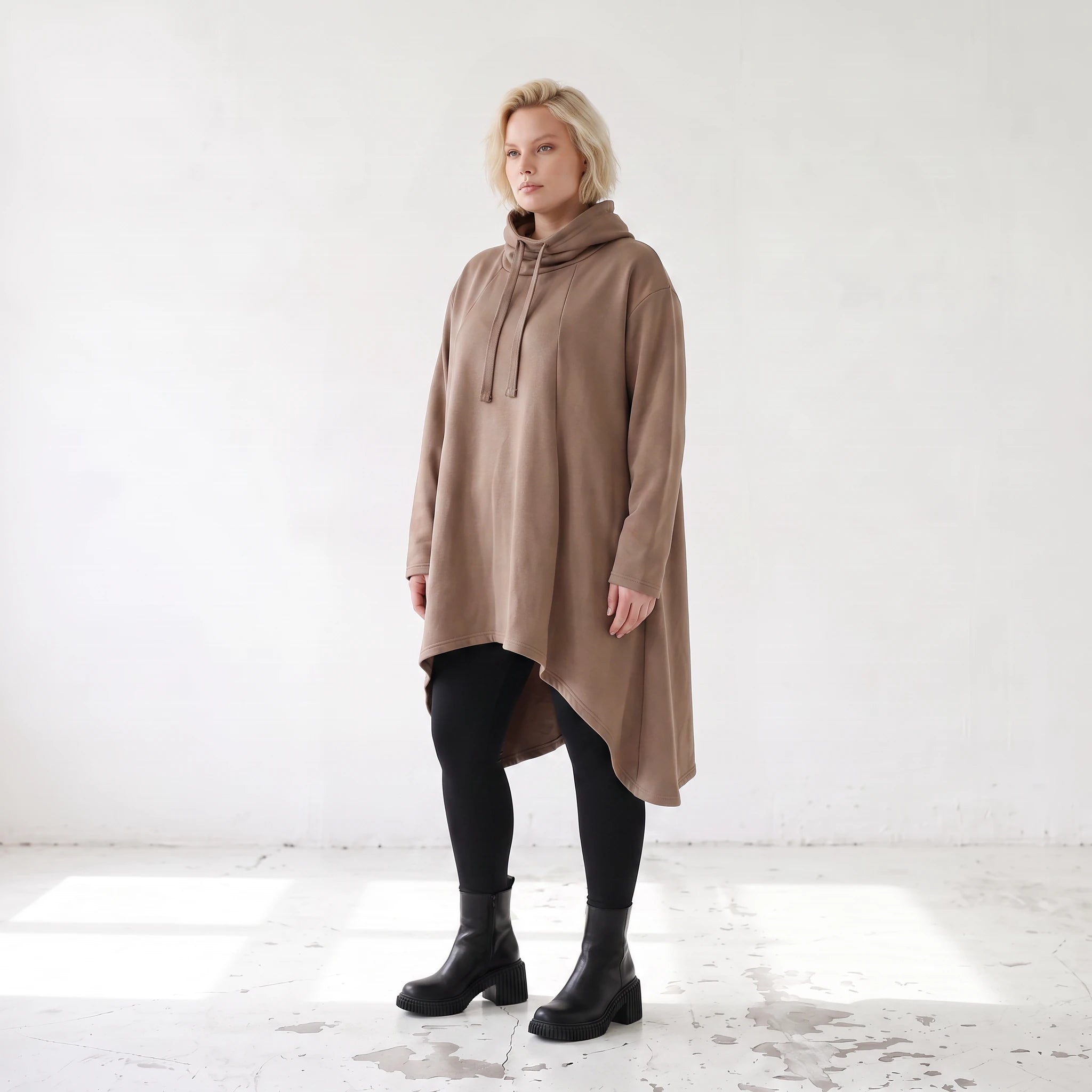 Damen Shirt Lagenlook Baumwolle Braun, Vokuhila, Langarm, Daumenloch, Oversize große Größen – Rafay