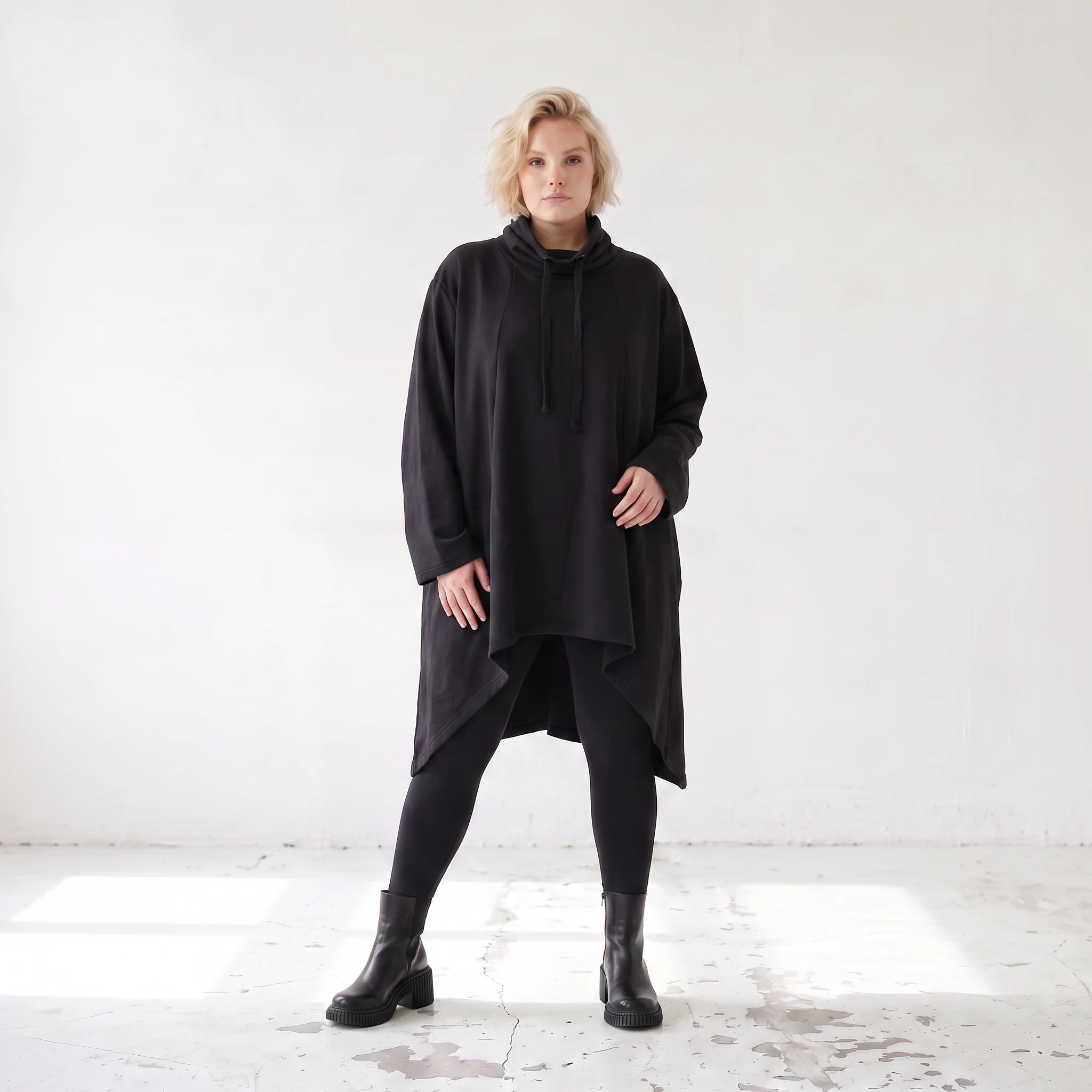 Damen Shirt Lagenlook Baumwolle Schwarz, Vokuhila, Langarm, Daumenloch, Oversize große Größen – Rafay