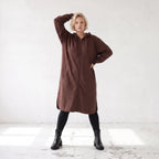 Kapuzenjacke in Schokobraun aus Baumwolle mit geradem Schnitt aus weichem French Terry