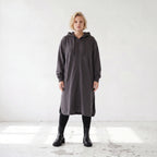 Dunkelgraue Kapuzenjacke aus weicher Baumwolle in Fleece French Terry mit Reißverschluss