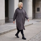 Dunkelgraue Kapuzenjacke aus weicher Baumwolle in Fleece French Terry mit Reißverschluss