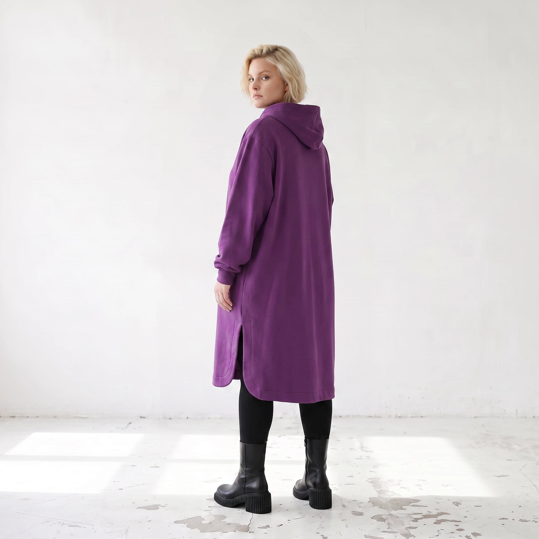 Damen Jacke Lagenlook Baumwolle Lila, gerader Schnitt, Langarm, Reißverschluss, Oversize große Größen – Rafay