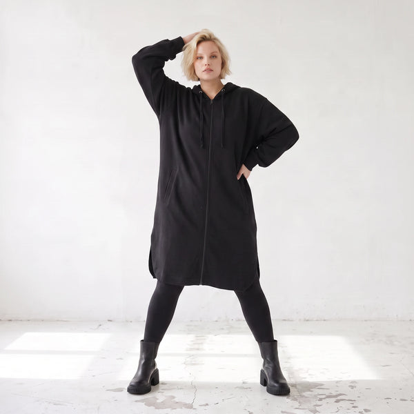 Kapuzenjacke aus Baumwollfleece mit Reißverschluss geradem Schnitt und Seitentaschen vorn