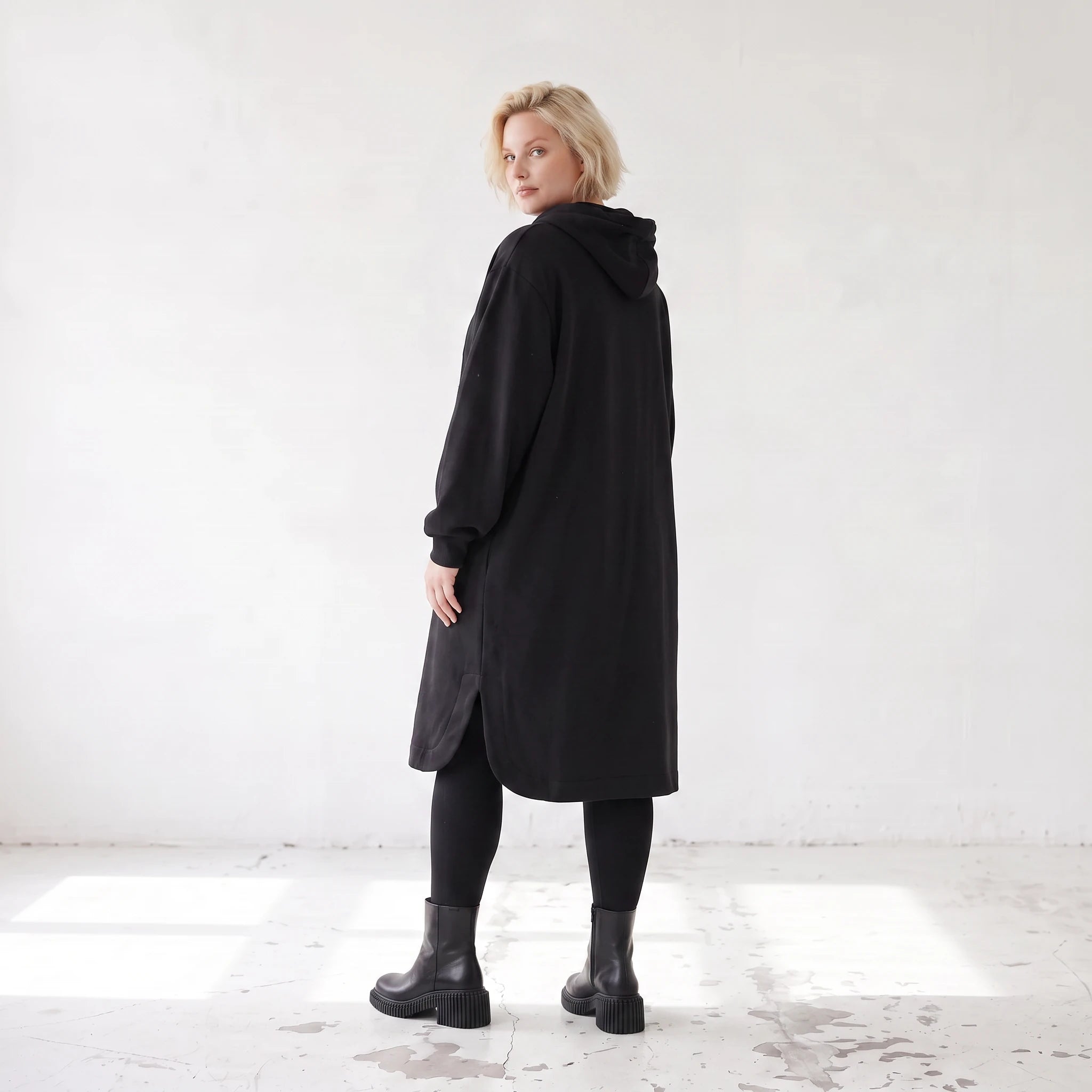 Kapuzenjacke aus Baumwollfleece mit Reißverschluss geradem Schnitt und Seitentaschen vorn