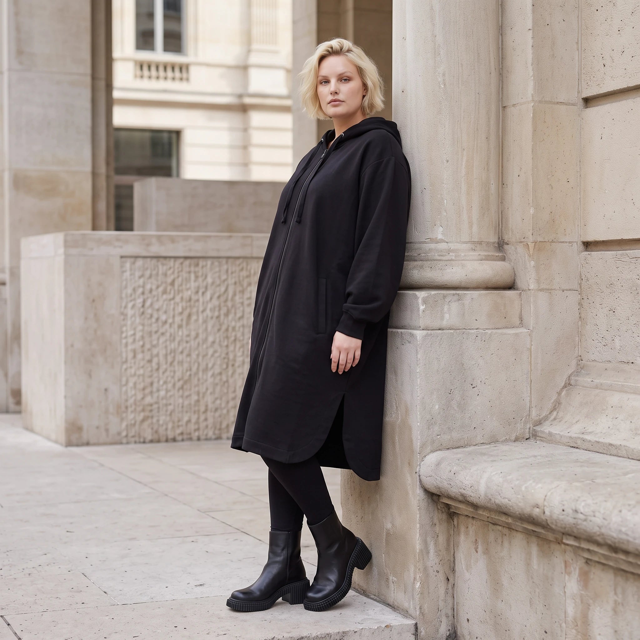 Kapuzenjacke aus Baumwollfleece mit Reißverschluss geradem Schnitt und Seitentaschen vorn