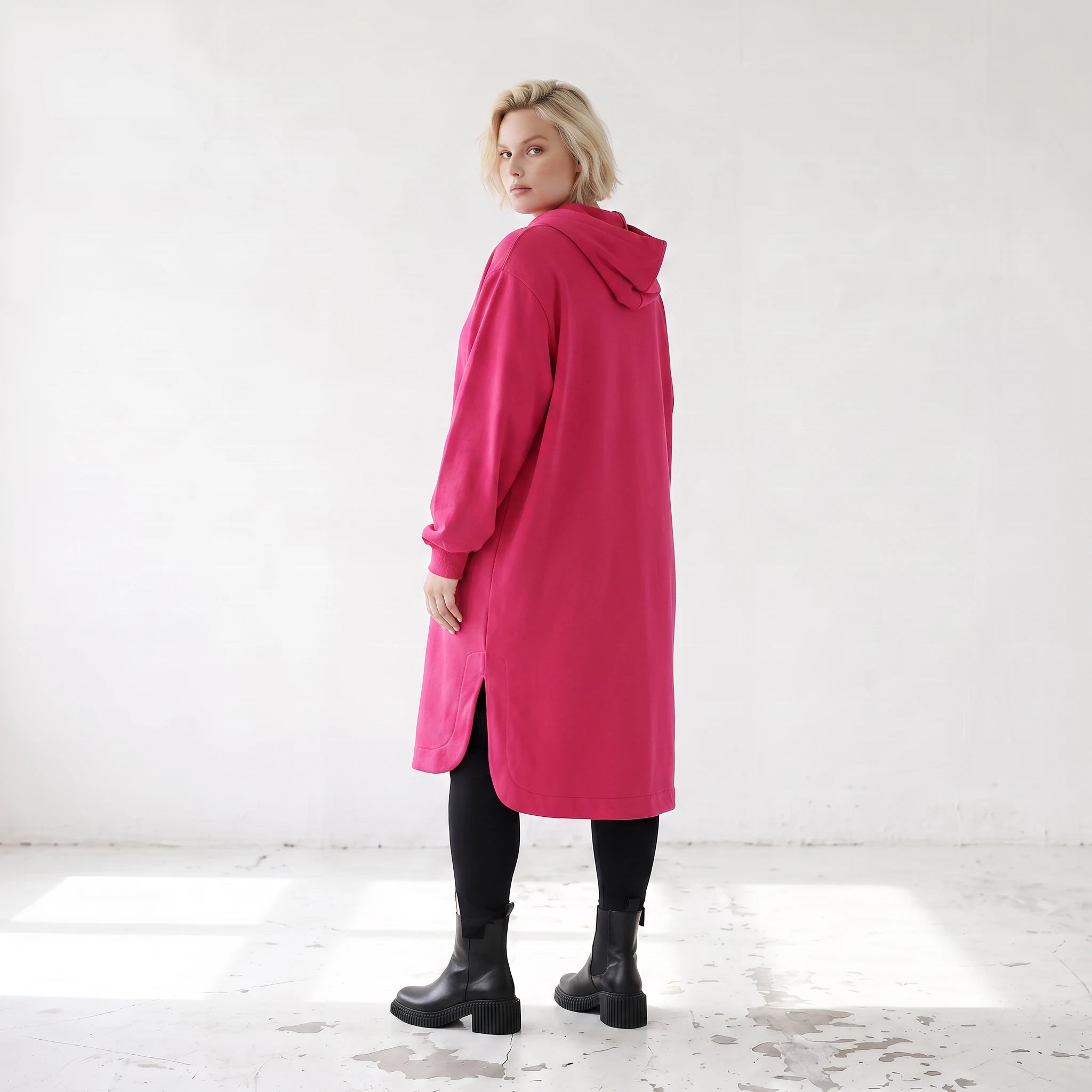 Kapuzenjacke aus reiner Baumwolle in zartem Pink mit geradem Schnitt aus French Terry