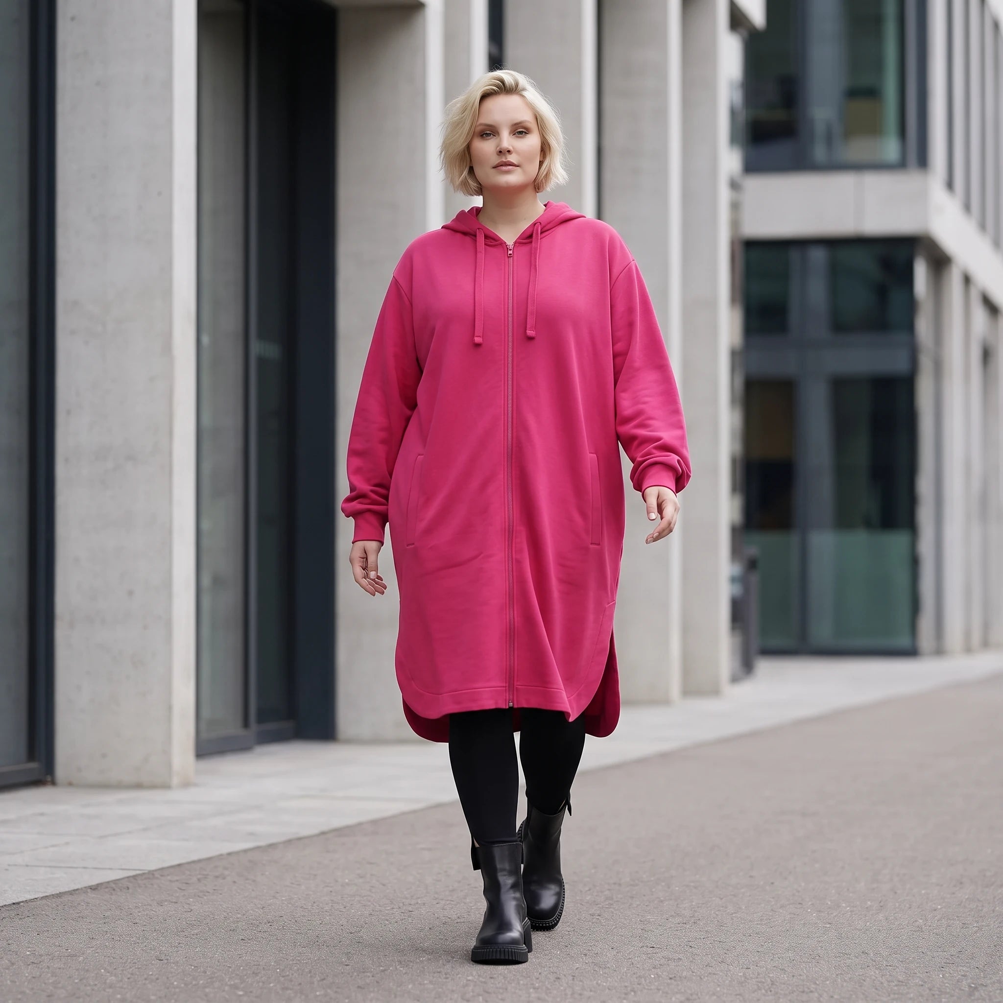 Kapuzenjacke aus reiner Baumwolle in zartem Pink mit geradem Schnitt aus French Terry