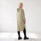 Beige Kapuzenjacke aus Baumwolle in French Terry Qualität mit Reißverschluss Taschen