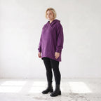 Damen Hoody Lagenlook Baumwolle Lila, gerundeter Schnitt, 7/8-Arm, Kängurutasche, Oversize große Größen – Rafay