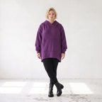 Damen Hoody Lagenlook Baumwolle Lila, gerundeter Schnitt, 7/8-Arm, Kängurutasche, Oversize große Größen – Rafay