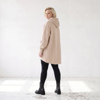 Damen Hoody Lagenlook Baumwolle Sand, gerundeter Schnitt, 7/8-Arm, Kängurutasche, Oversize große Größen – Rafay