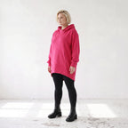 Damen Hoody Lagenlook Baumwolle Pink, gerundeter Schnitt, Kängurutasche, Oversize große Größen – Rafay