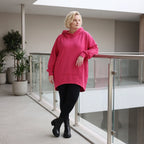 Damen Hoody Lagenlook Baumwolle Pink, gerundeter Schnitt, Kängurutasche, Oversize große Größen – Rafay