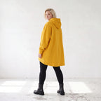 Damen Hoody Lagenlook Baumwolle Senfgelb, gerundeter Schnitt, 7/8-Arm, Kängurutasche, Oversize große Größen – Rafay
