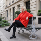 Damen Hoody Lagenlook Baumwolle Rot, gerundeter Schnitt, 7/8-Arm, Kängurutasche, Oversize große Größen – Rafay