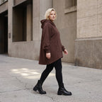 Damen Hoody Lagenlook Baumwolle Schokobraun, gerundeter Schnitt, 7/8-Arm, Kängurutasche, Oversize große Größen – Rafay