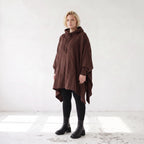 Damen Poncho Lagenlook Baumwolle Schokobraun, kastiger Schnitt, Kapuze, Oversize große Größen – Rafay