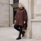 Damen Poncho Lagenlook Baumwolle Schokobraun, kastiger Schnitt, Kapuze, Oversize große Größen – Rafay