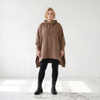 Damen Poncho Lagenlook Baumwolle Braun, kastiger Schnitt, Kapuze, Oversize große Größen – Rafay