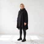 Damen Poncho Lagenlook Baumwolle Schwarz, kastiger Schnitt, Kapuze, Oversize große Größen – Rafay