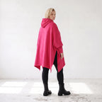 Damen Poncho Lagenlook Baumwolle Pink, kastiger Schnitt, Kapuze, Oversize große Größen – Rafay