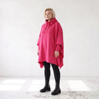 Damen Poncho Lagenlook Baumwolle Pink, kastiger Schnitt, Kapuze, Oversize große Größen – Rafay