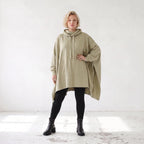 Damen Poncho Lagenlook Baumwolle Beige, kastiger Schnitt, Kapuze, Oversize große Größen – Rafay