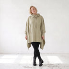 Damen Poncho Lagenlook Baumwolle Beige, kastiger Schnitt, Kapuze, Oversize große Größen – Rafay