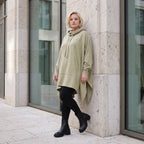 Damen Poncho Lagenlook Baumwolle Beige, kastiger Schnitt, Kapuze, Oversize große Größen – Rafay
