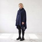 Damen Poncho Lagenlook Baumwolle Dunkelblau, kastiger Schnitt, Kapuze, Oversize große Größen – Rafay