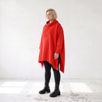 Damen Poncho Lagenlook Baumwolle Rot, kastiger Schnitt, Kapuze, Oversize große Größen – Rafay