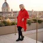 Damen Poncho Lagenlook Baumwolle Rot, kastiger Schnitt, Kapuze, Oversize große Größen – Rafay
