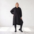 Damen Hoody Lagenlook Baumwolle Schwarz, gerader Schnitt, Kapuze, Oversize große Größen – Rafay