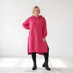 Damen Hoody Lagenlook Baumwolle Pink, gerader Schnitt, Langarm, Kapuze, Oversize große Größen – Rafay