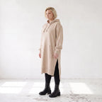 Damen Hoody Lagenlook Baumwolle Sand, gerader Schnitt, Kapuze, Oversize große Größen – Rafay