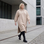Damen Hoody Lagenlook Baumwolle Sand, gerader Schnitt, Kapuze, Oversize große Größen – Rafay